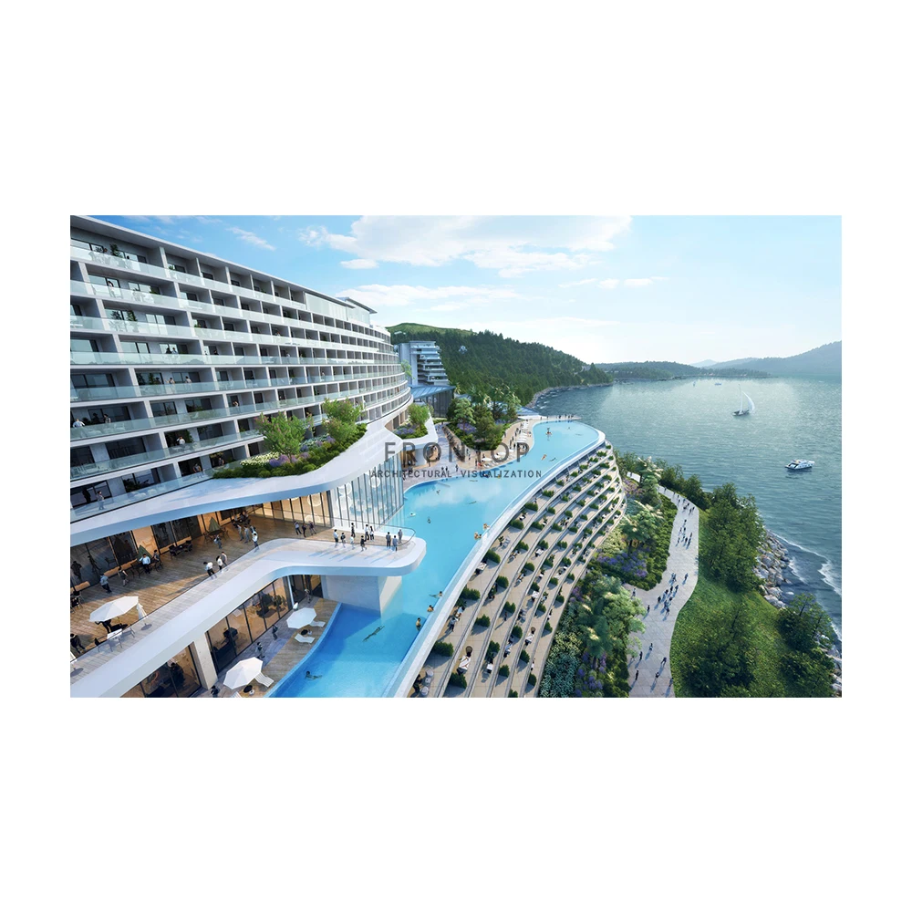 Modern Residence Exterior Elevation Hotel Lobby 3D  Build Hotel Interior Rendering Design