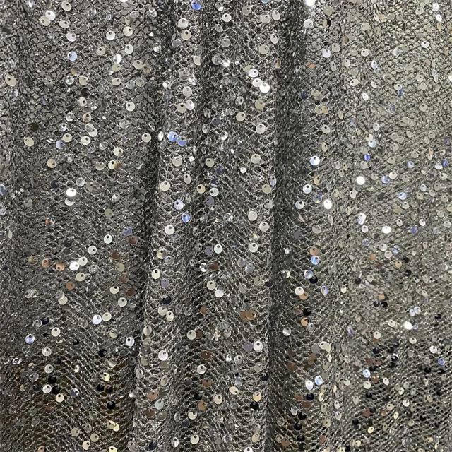 exquisite 5mm silver sequin and silver mesh  Embroidered Sequin fabrics for clothing