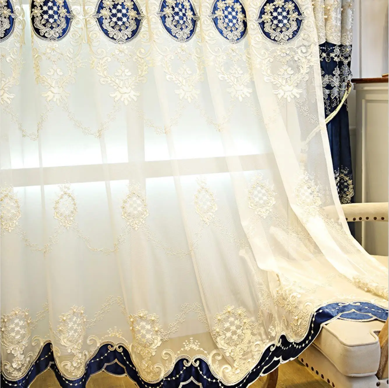 
Flannelette embroidered curtain window screen room luxury bedroom atmosphere luxury curtains for living room 