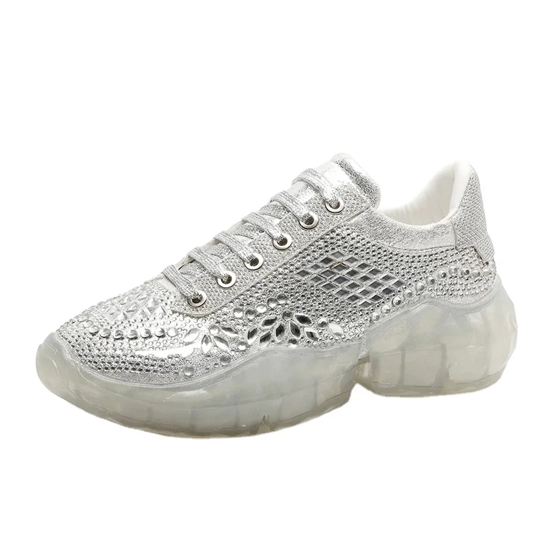 Topsion 2019 Fashion lady women heel platform silver glitter diamond dad balanciaga shoes