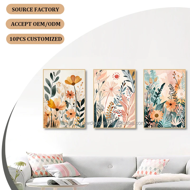 Wholesale Price Natural Minimalist Style Flowers Wall Art Rolled Canvas Painting For Wall Decor
