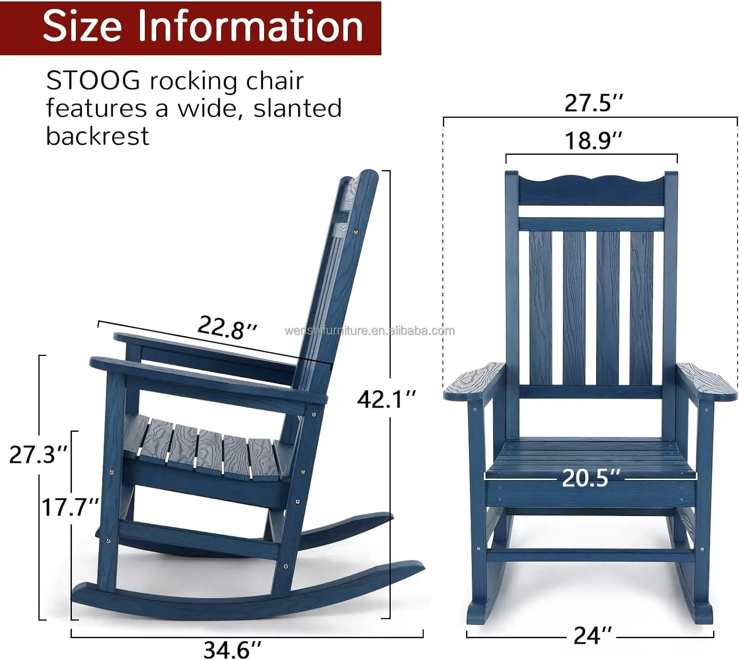 All-Weather Outdoor Rocking Chair, High Impact Polystyrene Material Porch Rocker with 400 lbs Weight Capacity, for Backyard,