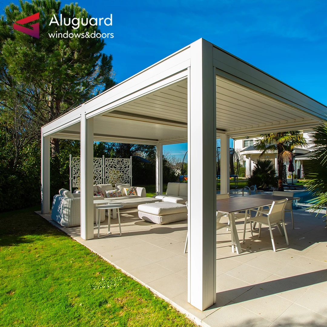 Luxury Modern design  garden pergola outdoor Waterproof pergola  custom  bioclimatique aluminium Lowe glass sun shade pergola