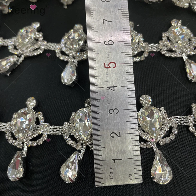 WRC-417 Keering Crown Droplet Crystal Chain Roll Rhinestone Cup Chain Trimming Tassel Fringe For Dresses
