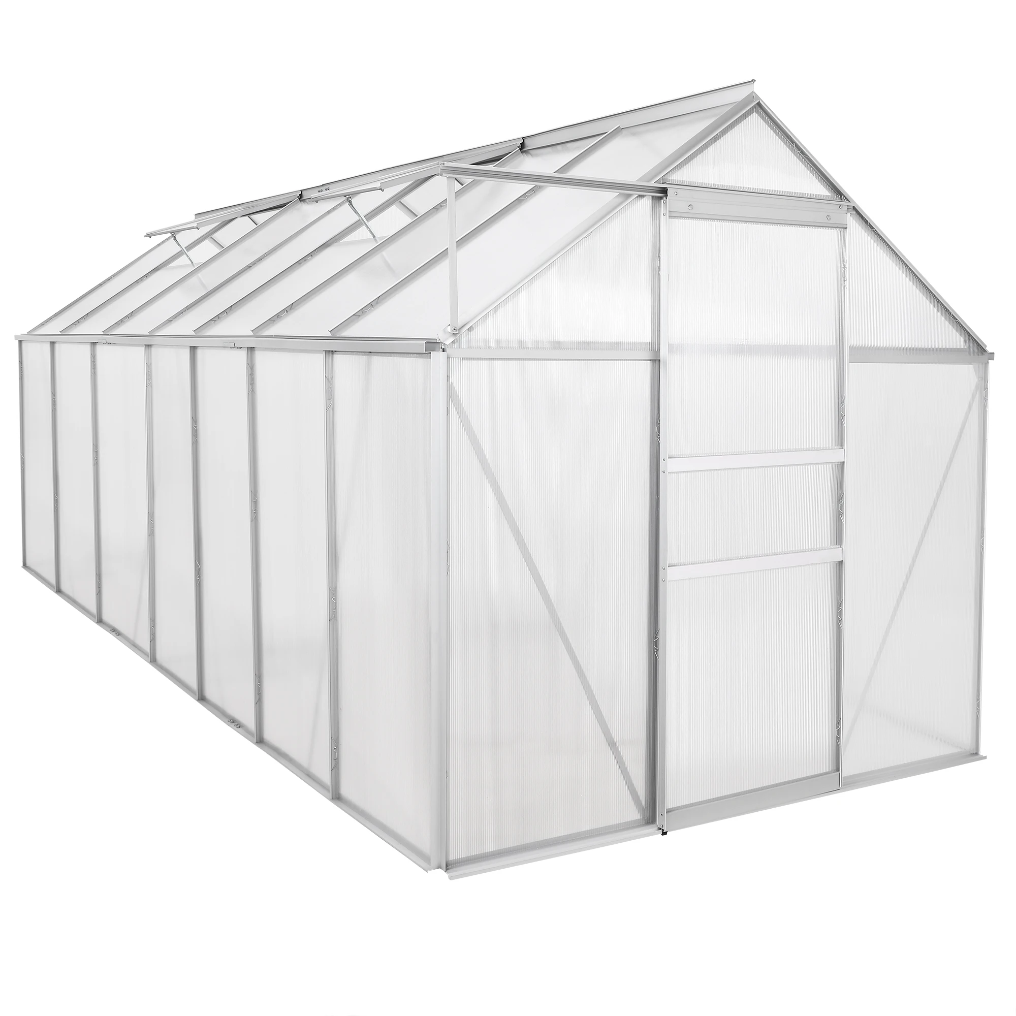 Aluminium Garden Greenhouse 7 Rooms With Steel Base Rustproof And Roof Ventilation