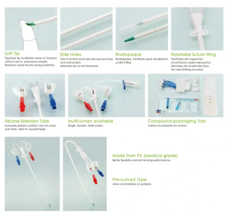 Medical Blood Purification Product 12fr Double Lumen Hemodialysis Catheter