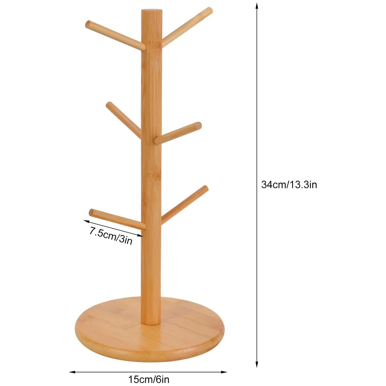 Single-Tier Bamboo Wood Cup Stand for Coffee Beer Tea with Tree Design for Glass Mugs Wood Mug Holder