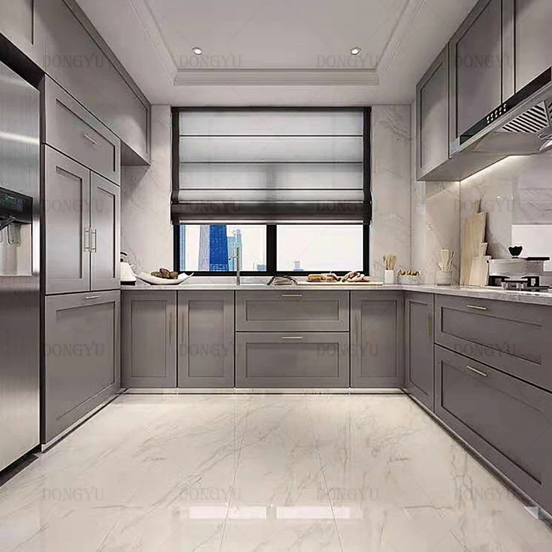 Modern Ready-Made Kitchen Cabinets with Sink Complete Cuisine Solution for villa