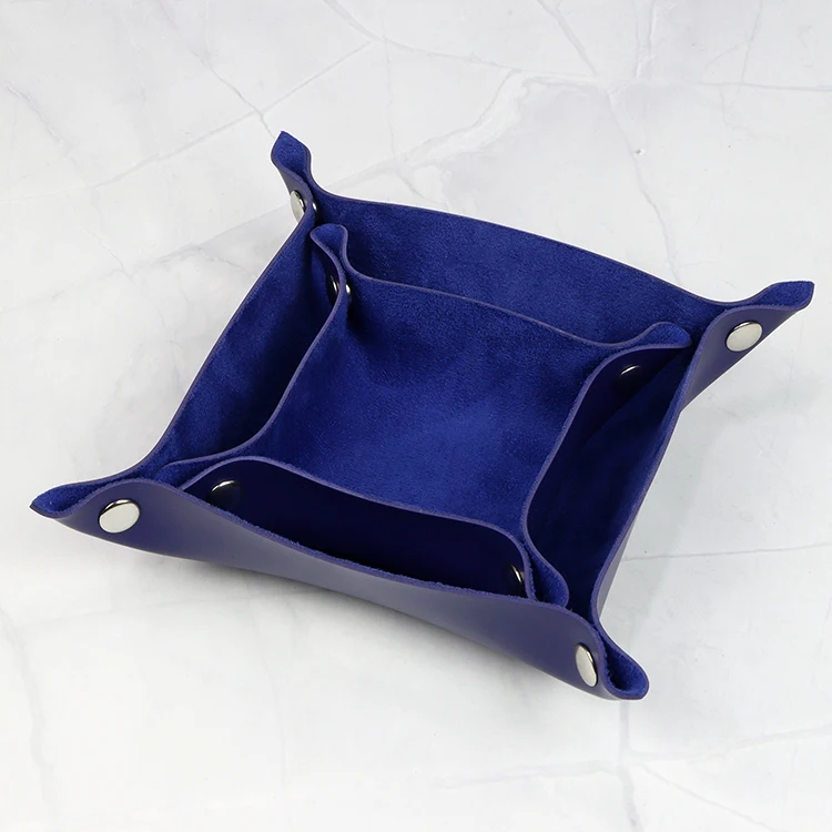 Wholesale OEM Custom Travel Home Office Use Foldable Metal Snap Felt Lining PU Leather Storage Tray Set