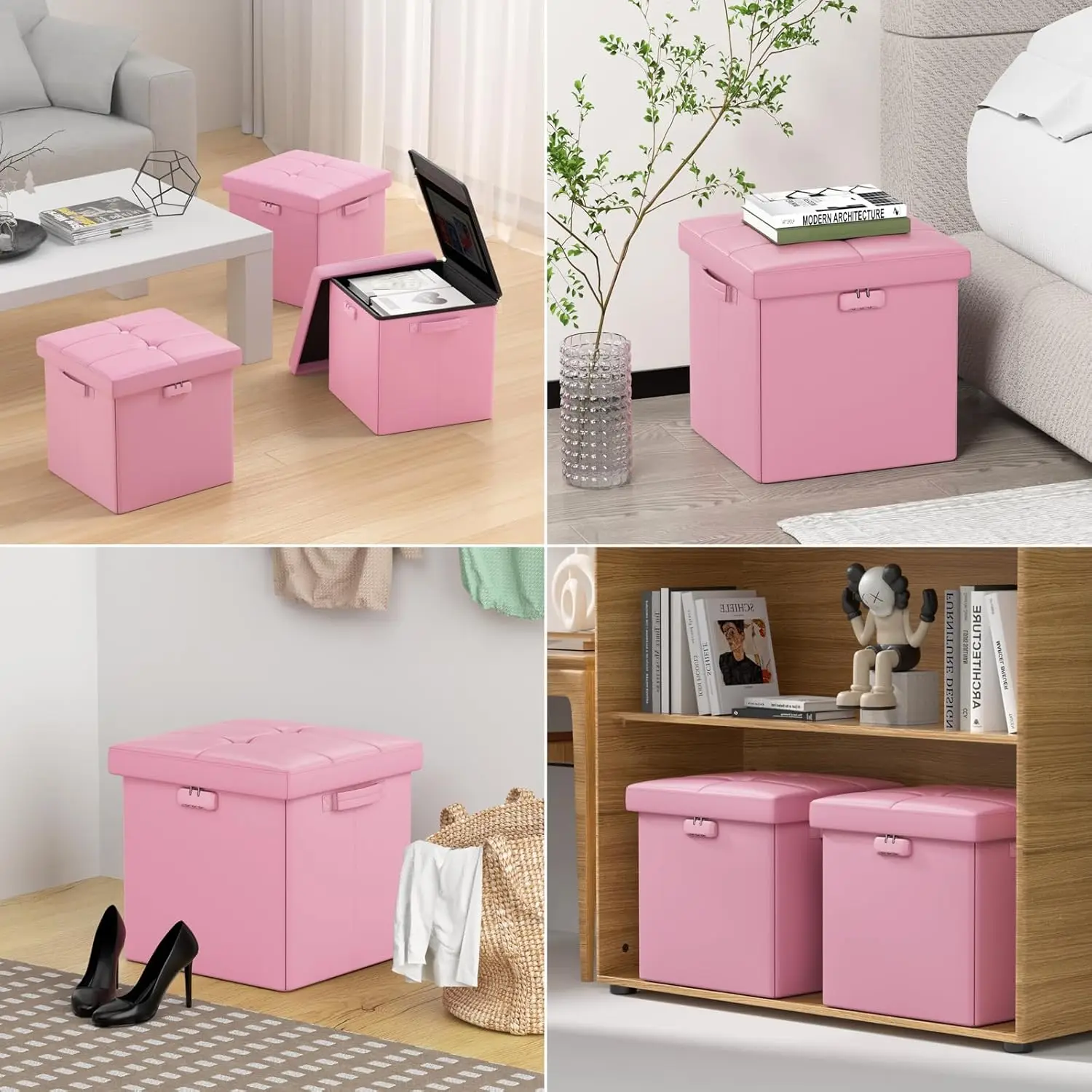 Fireproof Rectangular Storage Bench Folding Ottoman Cube Footrest Stool for Home Living Room Furniture for Tool Organization