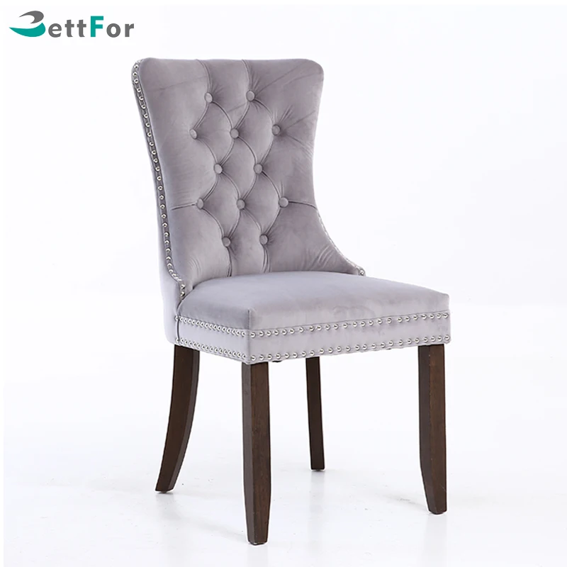 
American style vintage tufted wooden fabric upholstered dining room chair velvet 