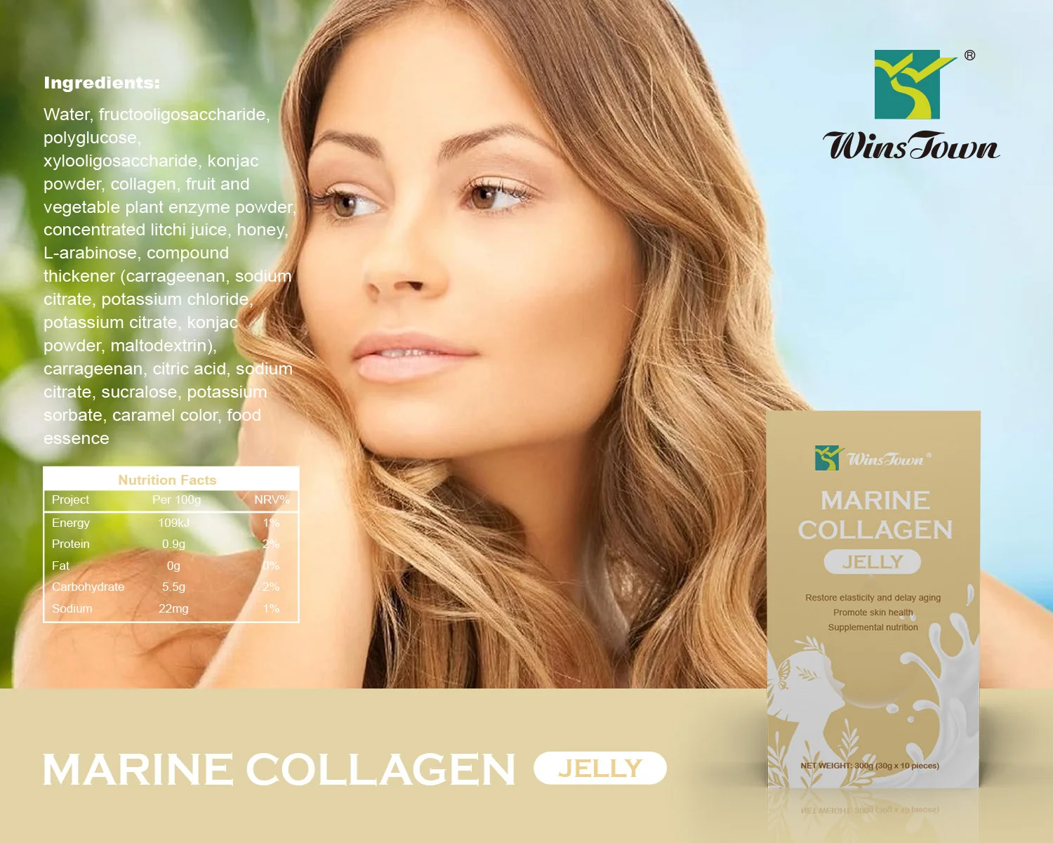 Private Label Beauty Pure Collagen Protein Jelly Anti Aging Skin Lightening Care Pills Marine Supplement