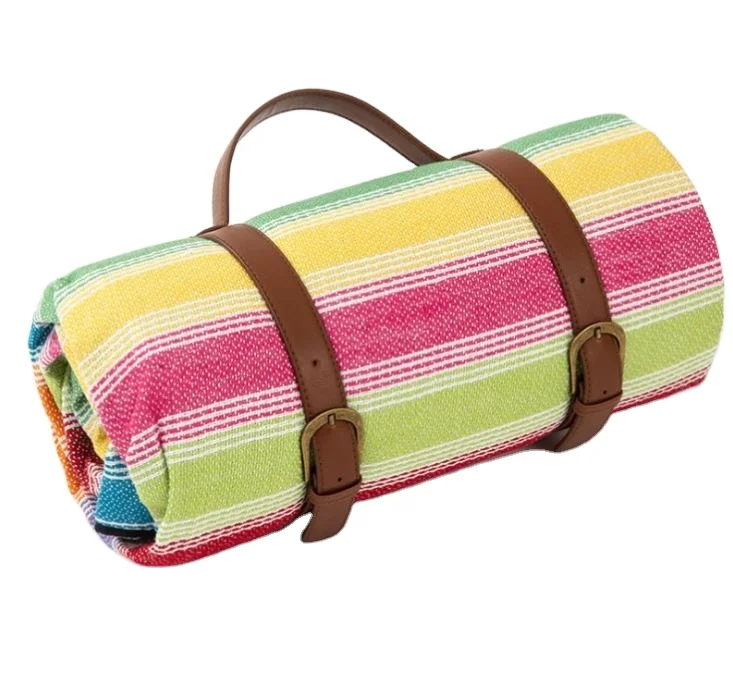 
Wholesale Waterproof Pink Logo Portable Bag Pocket Mat Leather Strap Bulk Folding Weighted Picnic Blanket 