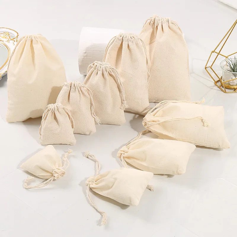 Cotton Linen Gift Bag Custom Jewelry Packaging Drawstring Pouch Makeup Wedding Party Candy Storage Bag Sachet