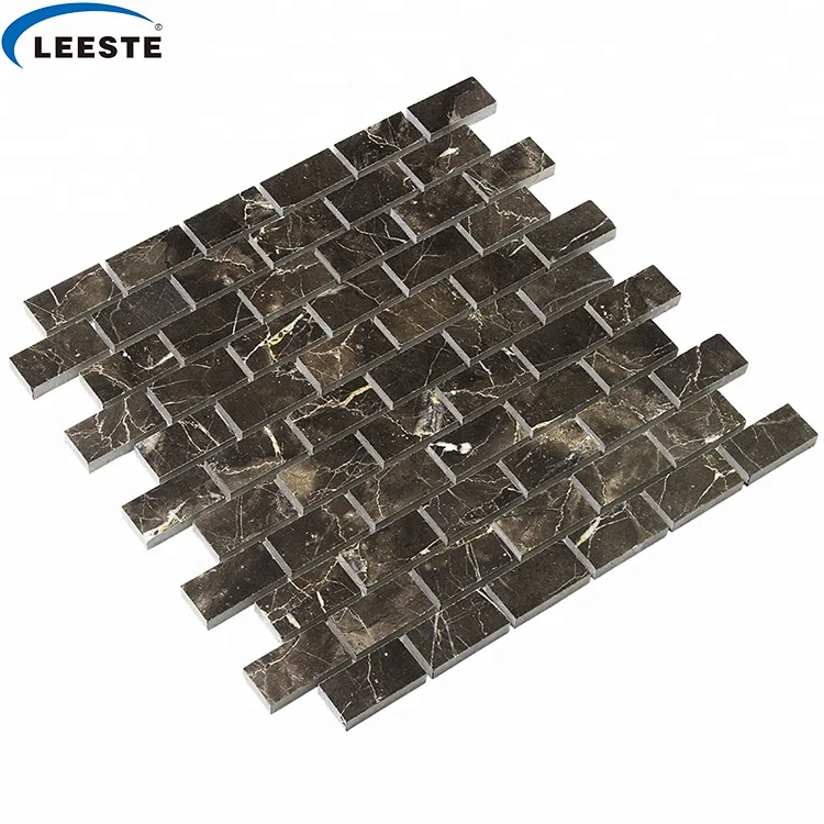 High Quality Bathroom Kitchen room wall floor decoration 1 x 2' Brick China Dark Emperador Marble Mosaic tile