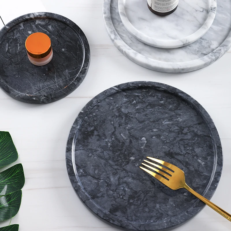 Display Stand Wholesale Custom Round Marble Jewelry and Food Serving Marble Plate Dish Customized Size Engraving Kitchenware