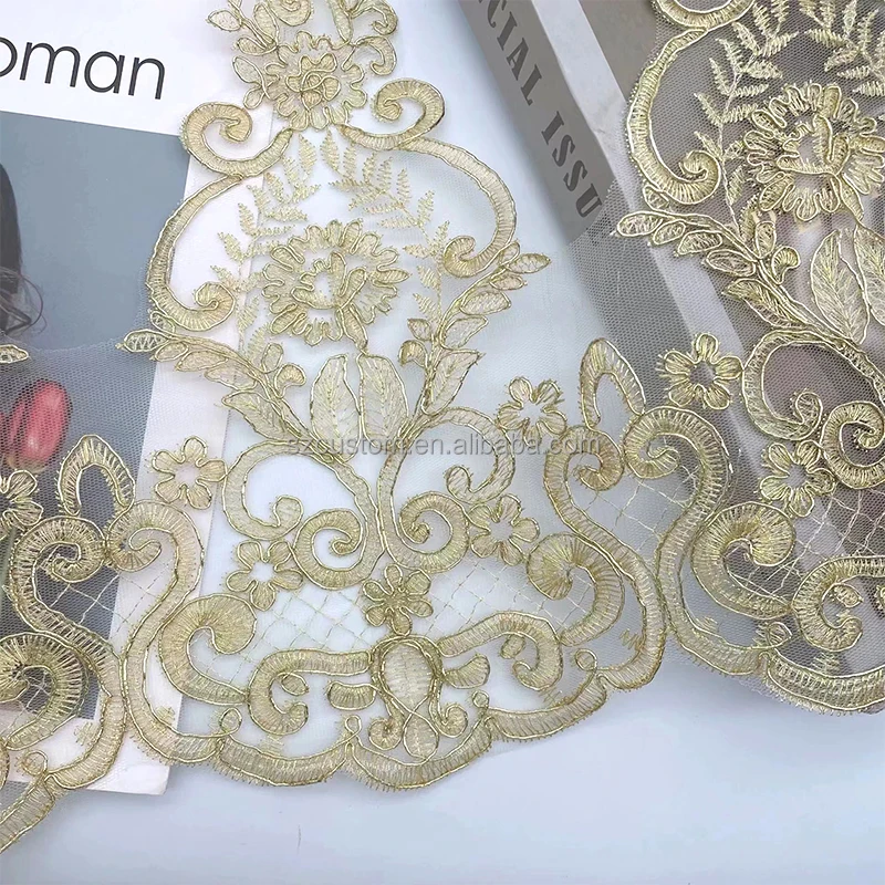 hot sale africa embroidered gold and silver border lace trim tassel braid lace trimming