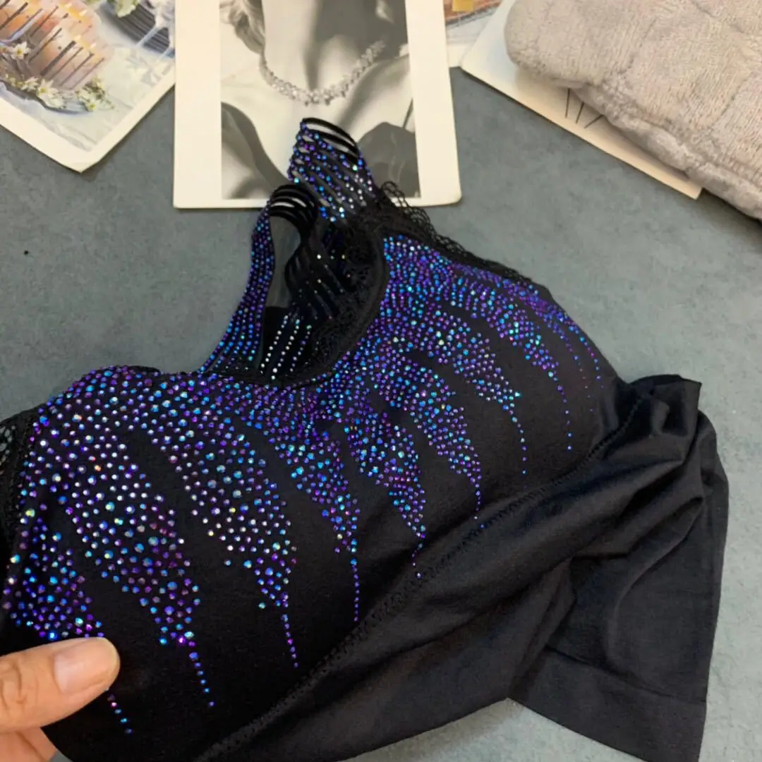 New Korean Hot Elastic Suspender Bottomless Rhinestone Shirt Inside Light Vest Top Outside