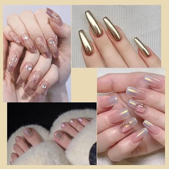 16Jars Chrome Nail Powder Magic White Pearl Kit Mirror Effect Silver Metallic Holographic Dip Nail Powder for Resin Craft