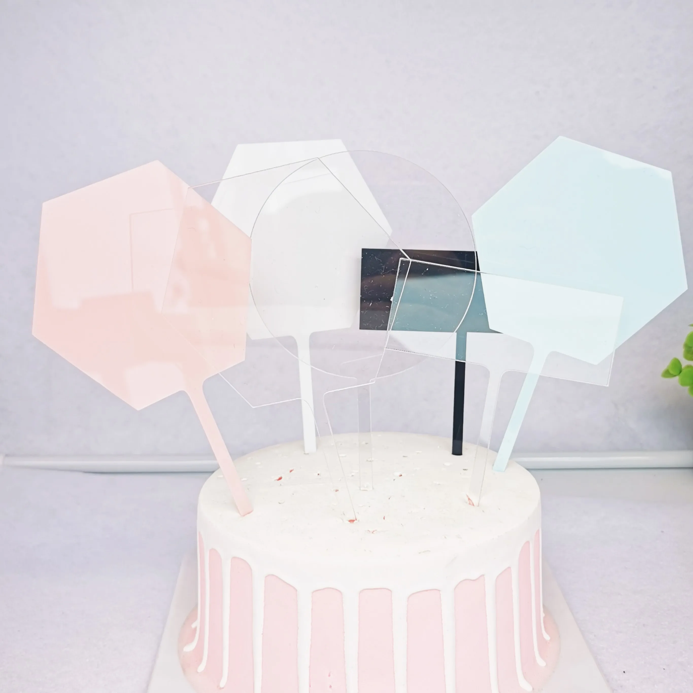
Customized Products OEM Color Clear Circle Hexagon Square Cake Topper for Party Decorations Acrylic Cake Topper 