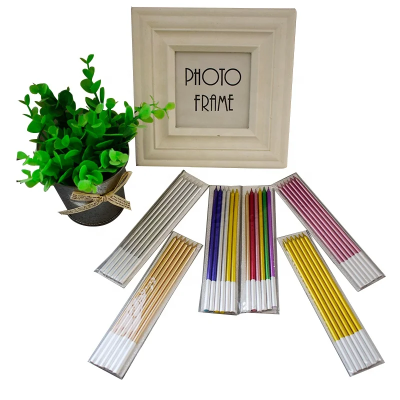 Metallic Birthday Candles in Holders Champagne Gold Tall Birthday Cake Candles Long Thin Cupcake Candles for Birthday