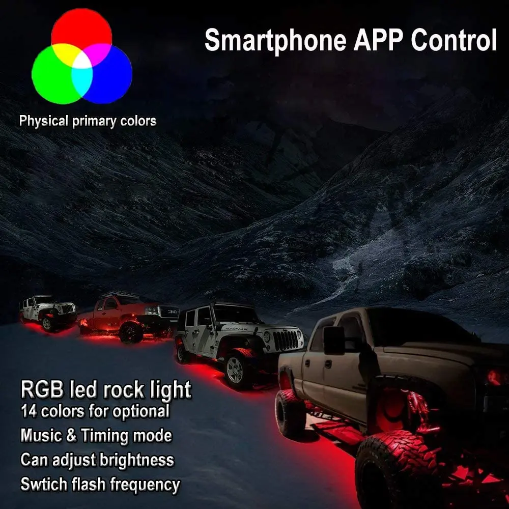  Комплект RGB светодиодных светильников для рок-осветительных приборов 8 неоновых Led лампочек с управлением синими зубьями Je-ep UTV