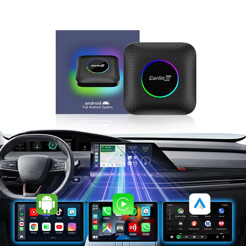 Carlinkit wireless carplay adapter 4G 64GB mini ai box android 13 portable car play Colorful LED with Original Wired Carplay
