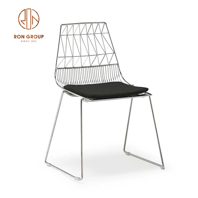 Wholesale Cheap Outdoor Garden restaurant Furniture Courtyard Silver metal Wire Dining chairs With Seat Pad