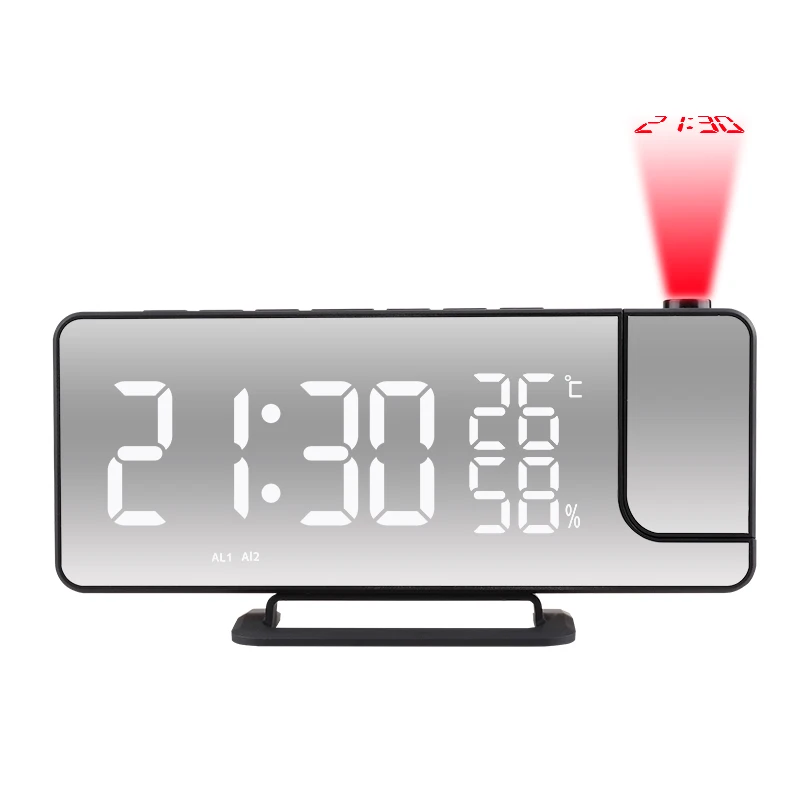 Mirror Desk Clock For Bedroom Digital Led Projector With Logo Wall Best Radio Alarm Lcd Indoor Electronic Desktop Fm