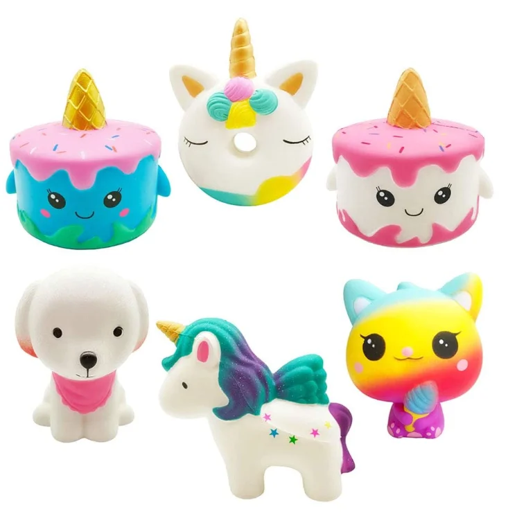 Unicorn Squishies Toy Set-Jumbo Narwhale Cake,Donut,Dog,Ice Cream Cat Kawaii Slow Rising Squishy Toys for Party Favors(6 Packs)