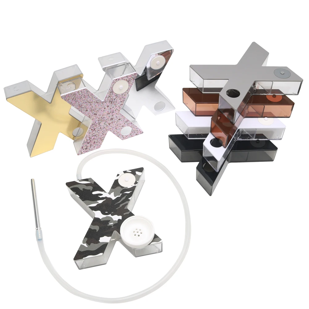 Wholesale X hookah with LED light Acrylic hookah Narguile Chicha Shisha Set Sheesha hubbly bubbly Portable hookah