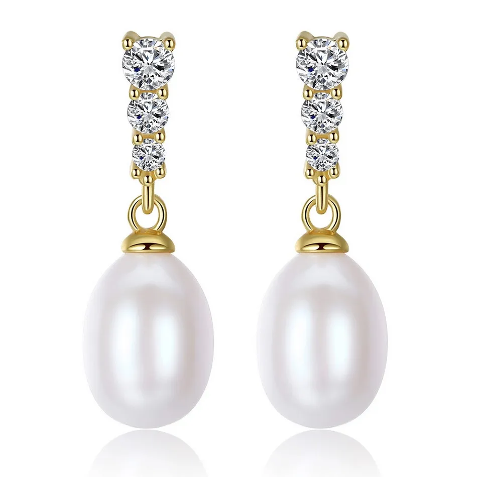 Wholesale fresh water pearl earrings 925 sterling silver jewelry gold plated fresh water pearl earrings women
