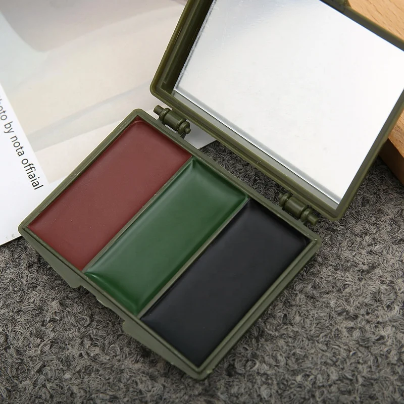 3 Color Black Green Brown Camouflage Face Paint Forest Woodland Digital Makeup Kit with Mirror