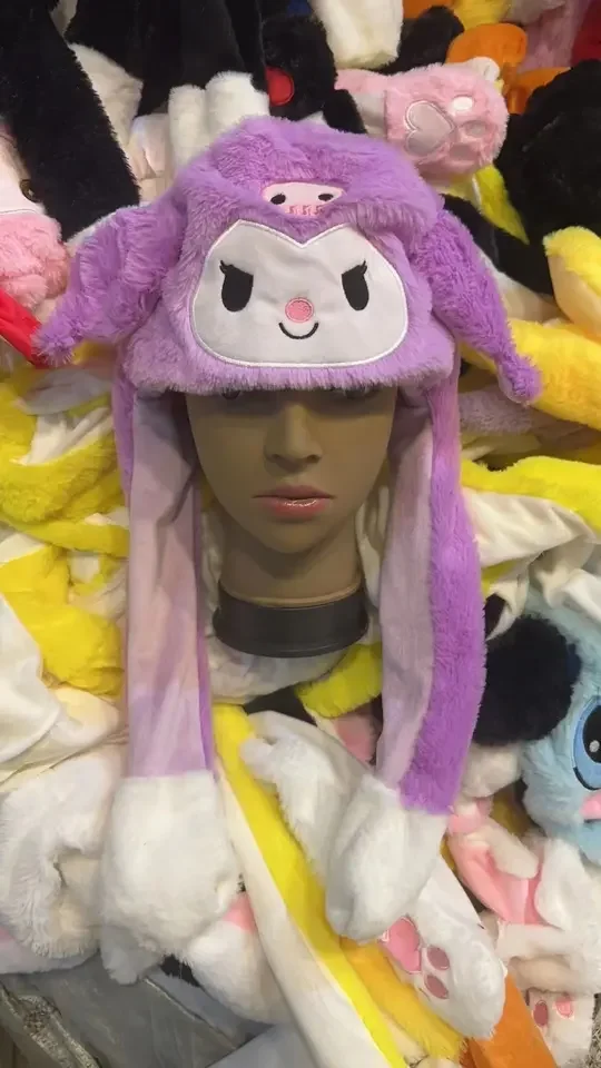 Симпатичная плюшевая подушка безопасности Tik Tok Kitty Kuromi Melody шляпа с корицей шапка кроличьими ушами и движущимися