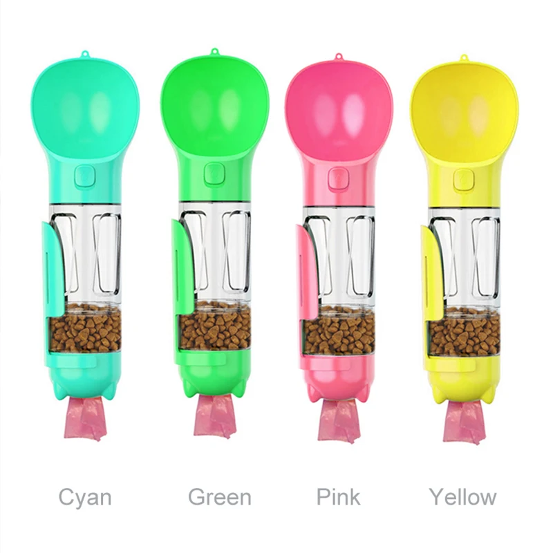 Portable pet cat and dog water bottle Multifunctional dog food feeder dog poop garbage bag drinking bowl puppy cat water