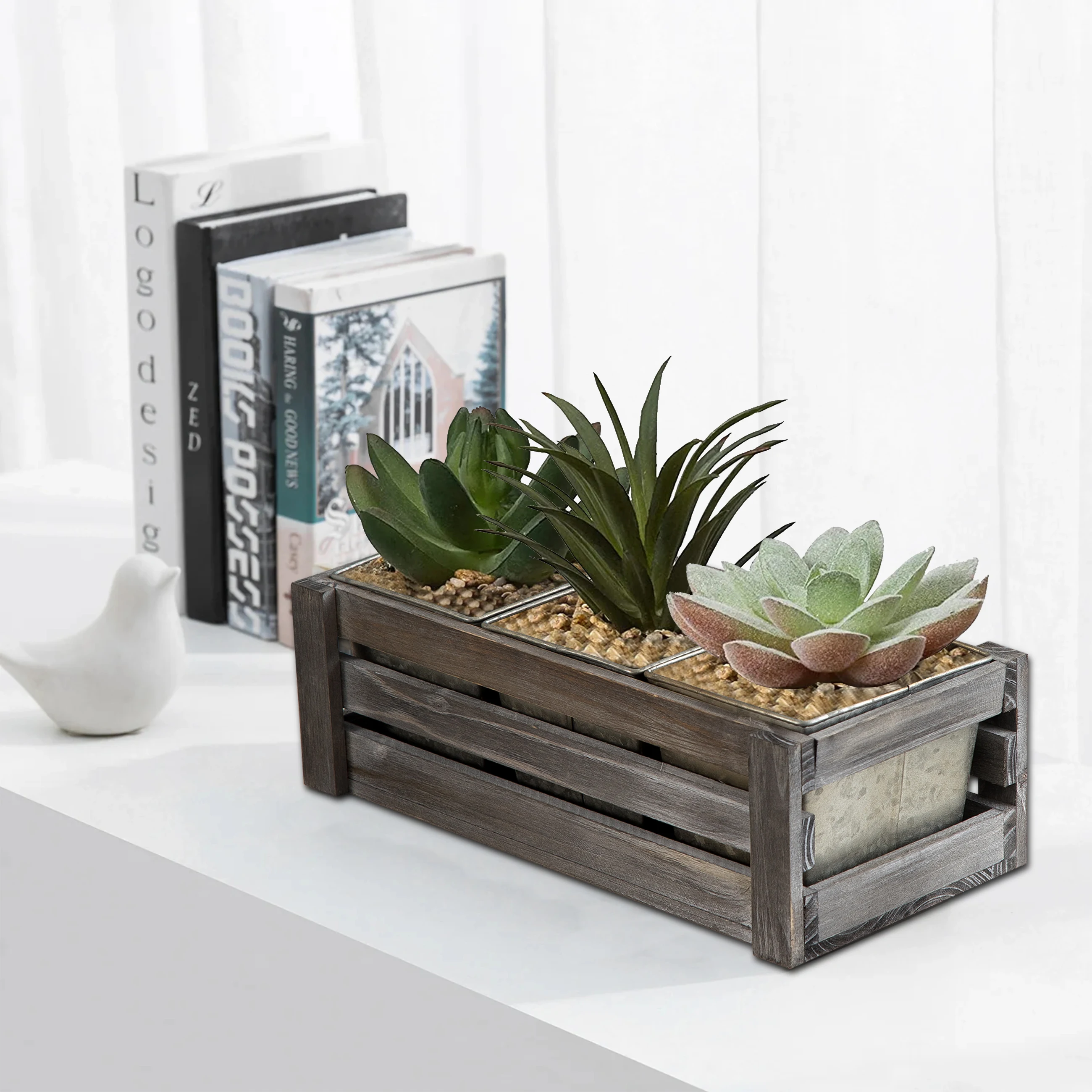 Decorative Handmade Garden Flower Pots Rustic Galvanized Sheet & Wood Garden Planter With Wood Polish Finishing Square Shape