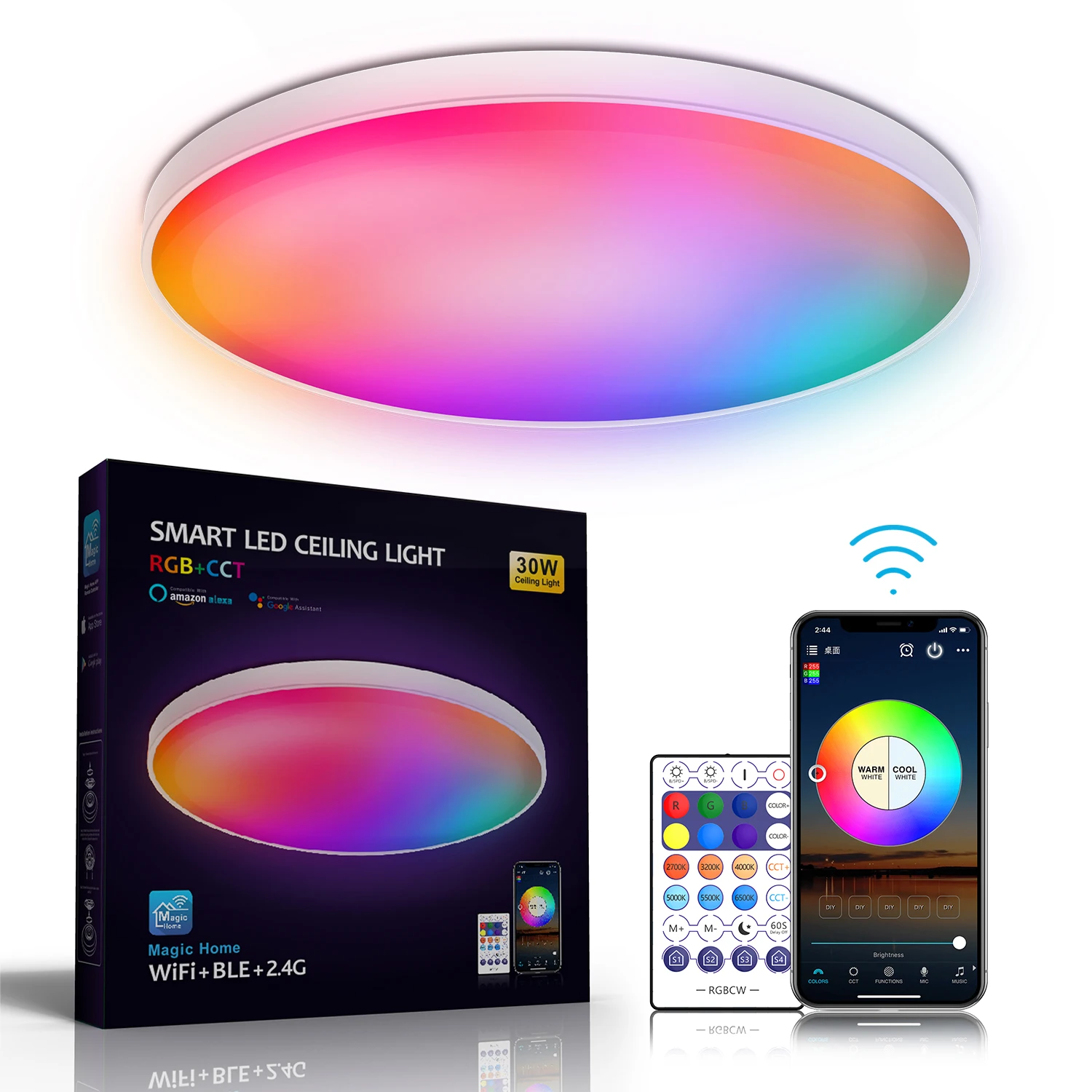 RGB-лампа потолочная с регулируемой яркостью 30 Вт Wi-Fi