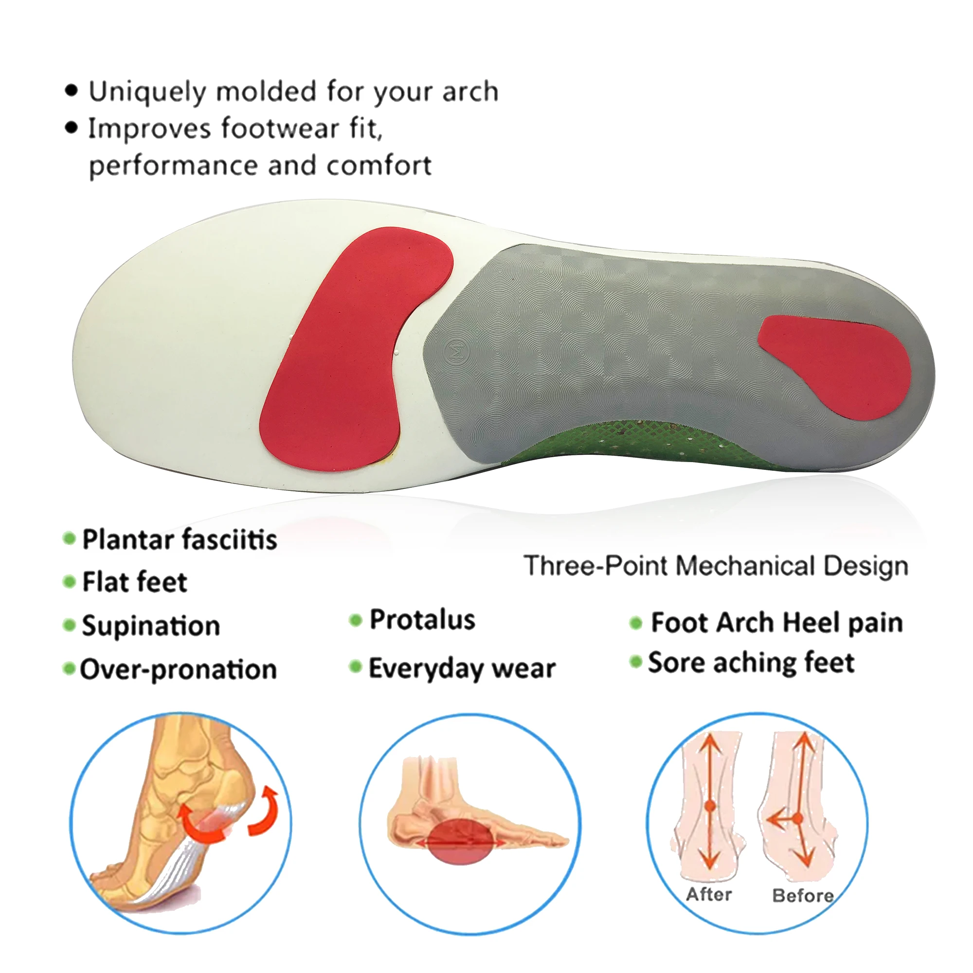 orthopedic insole for plantar fasciitis silicone height increase insole