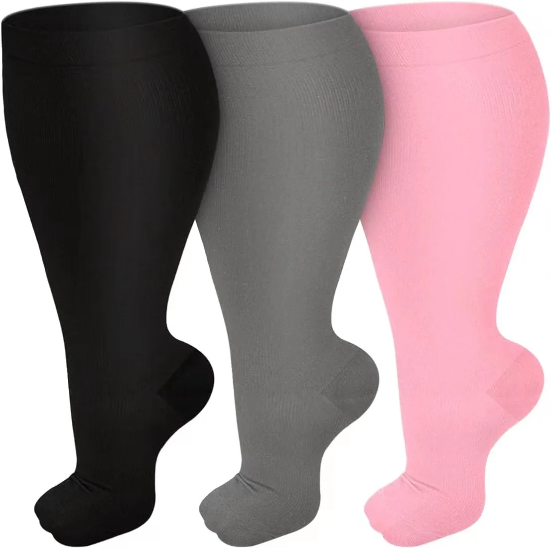 Plus Size Women Men Wide Calf 15-20 mmHg Extra Large Knee High Compression Socks for Nurses Travel