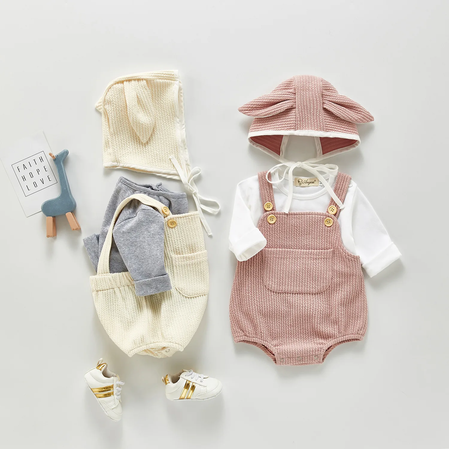  Easter Cute Baby Bunny Rabbit Rompers Hats Clothing Set Girl Boy Solid Color