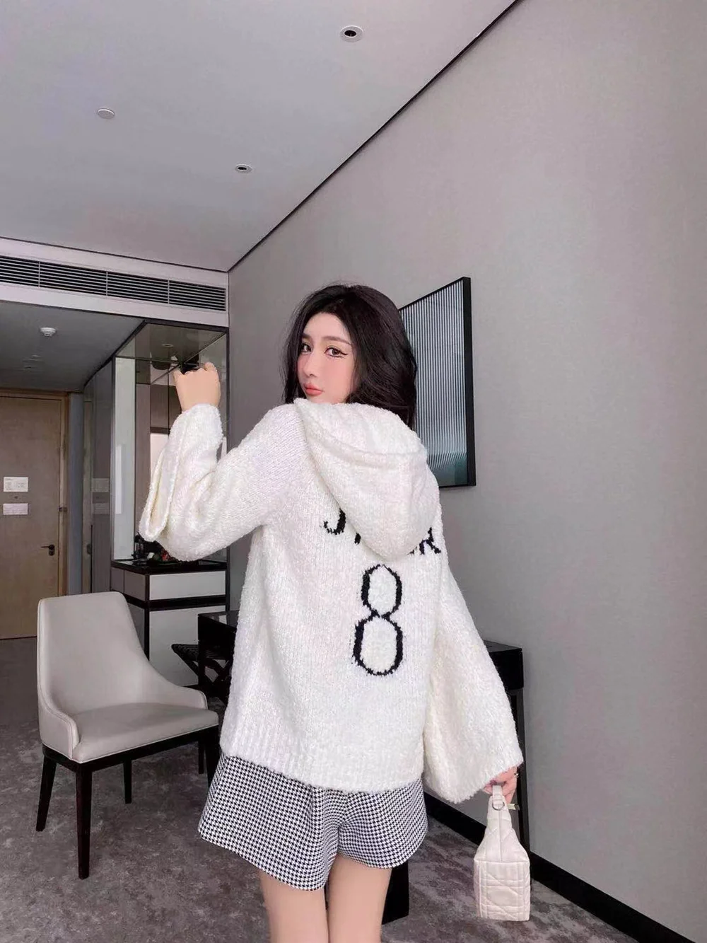 Autumn And Winter New Zipper Hooded Ladies Casual Loose Version Of Knitted Sweater