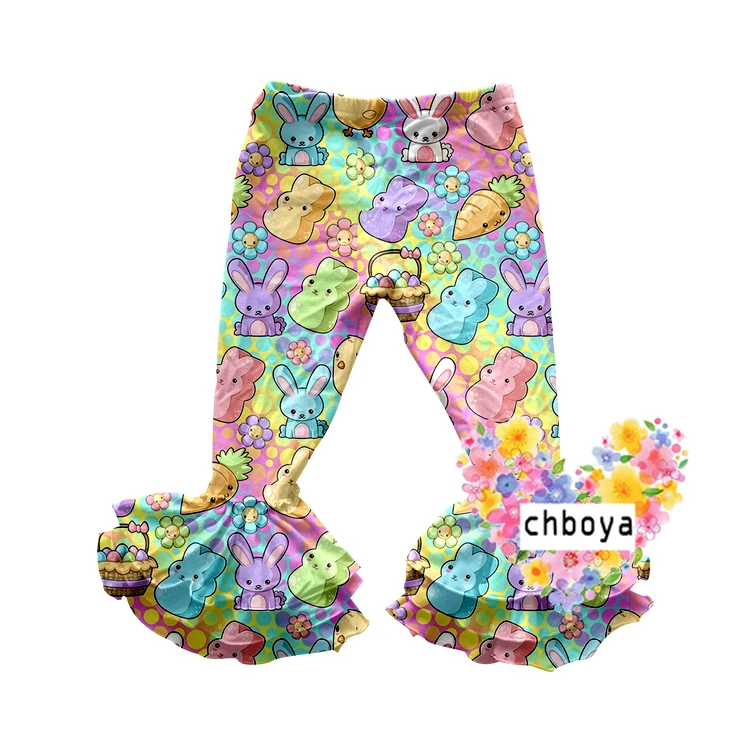 icing ruffled pants wholesale baby leggings ruffled pants rabbit, flower and carrot pattern kids clothing
