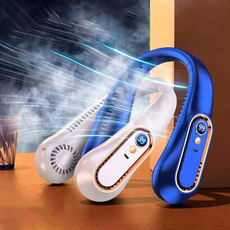 Hot Sale Usb Led Digital Portable Hand-Free Mini Usb Fan Rechargeable Sport Lazy Hanging Neck Fan
