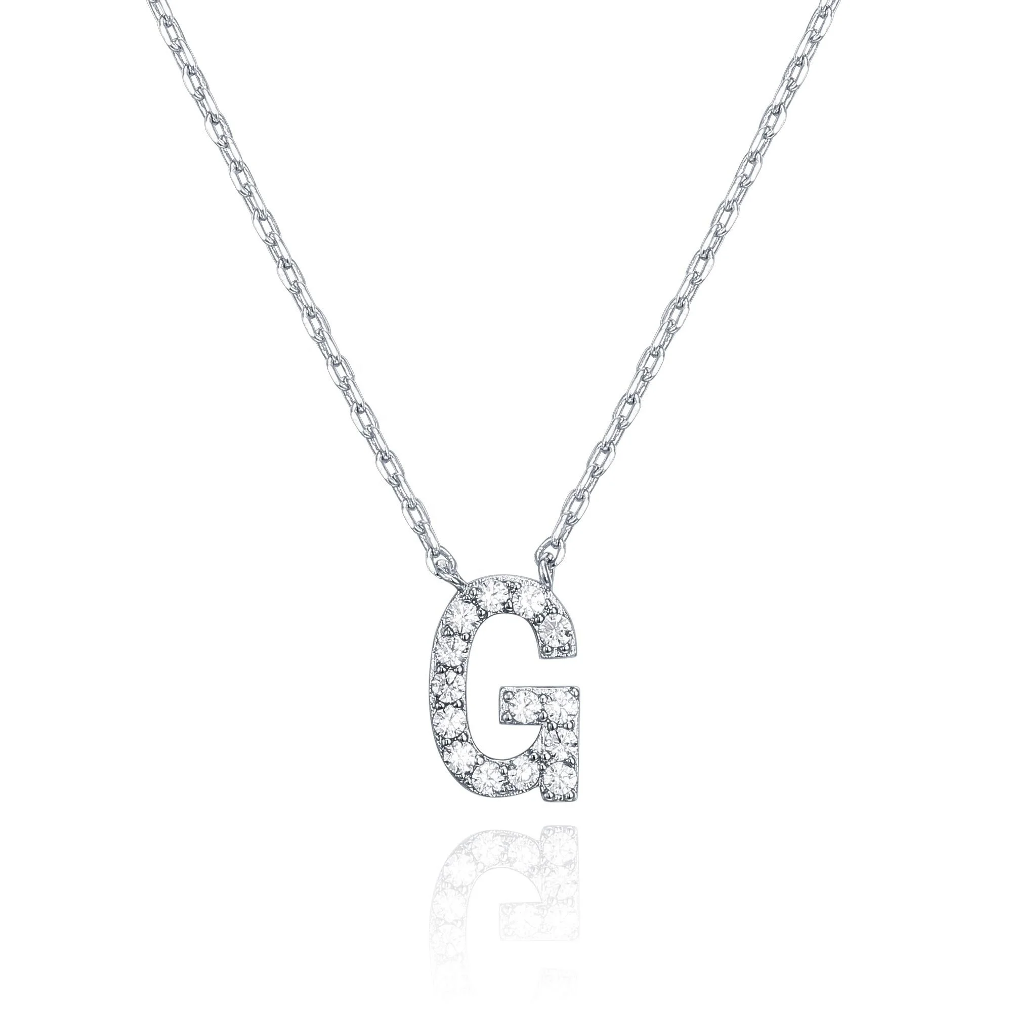 Firstmadam Soild 18K White Gold Real Diamond Custom Initial Letter Name Necklace