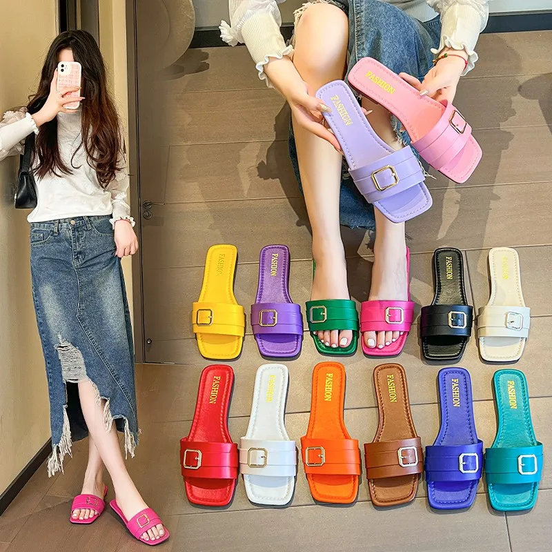 2023A12 New product women sandals 14 Bright colors of belt 35-42 big size flat slippers Wholesale fashionable