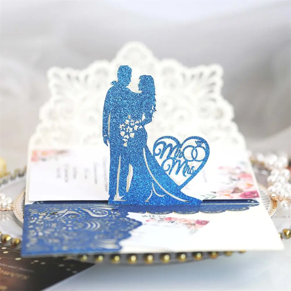 3D Greeting Card Three- dimensional Glitter Invitation CardHollow- out Greeting Cards for Party Home Wedding Proposal