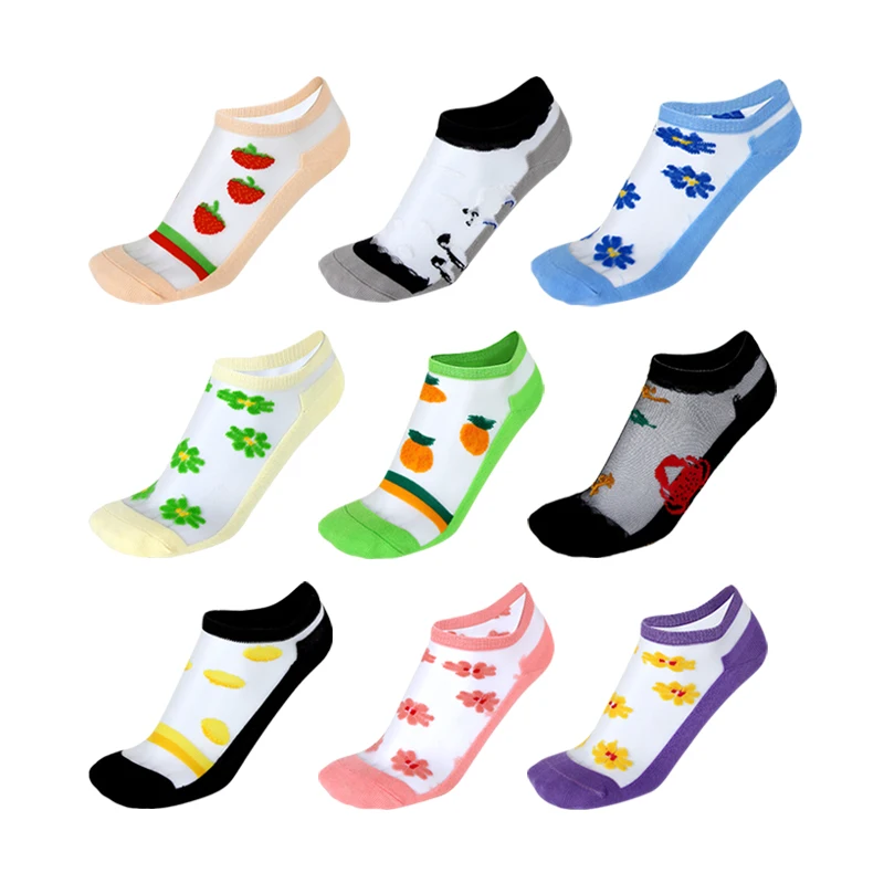 Заводская поставка OEM дизайн летние стеклянные короткие носки-лодочки низкие носки для девочек прозрачные хрустальные чулки