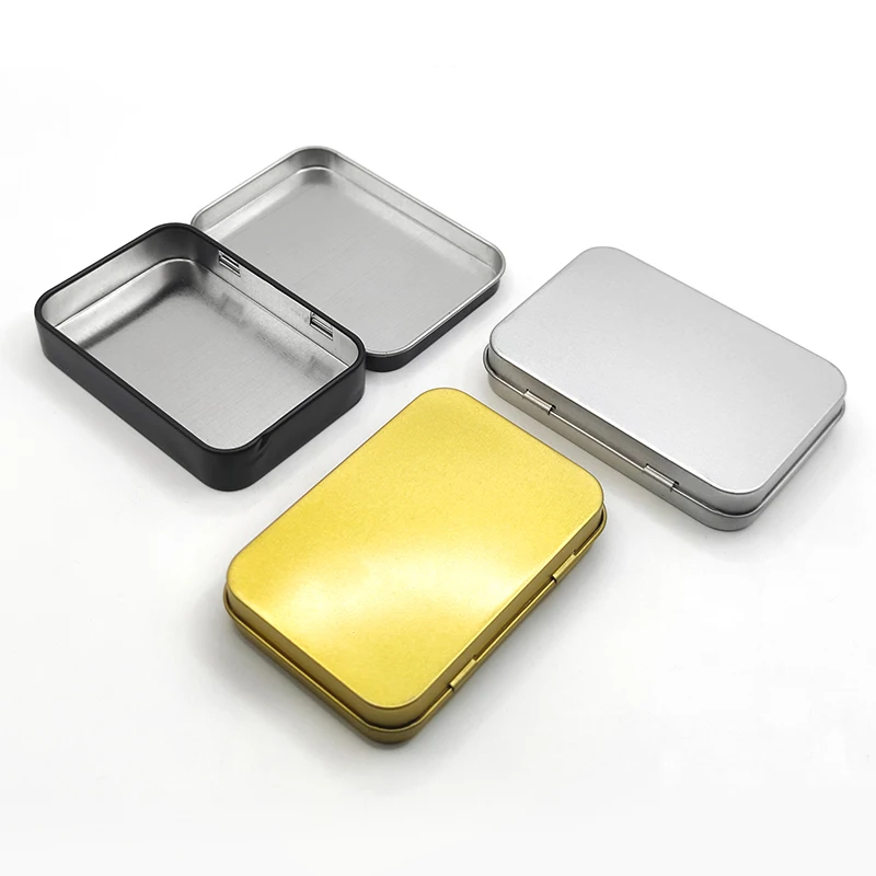 100ml 200ml small gold metal packing tin boxes rectangle oblong square container jar with hinged lid for sweet