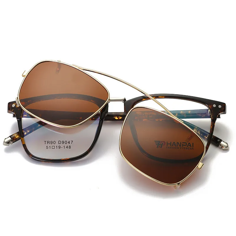 New Fashion TR90 Light Weight Square frame Sunglasses with Multiple color Clip on Polarized Sunglasses