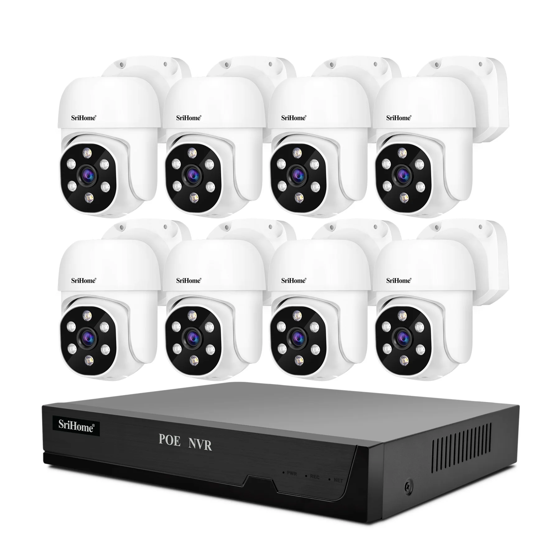 Srihome Home Security Camera System Full Color Night Vision Two Way Audio Humanoid Tracking POE NVR Kit 4CH 8CH NVR System